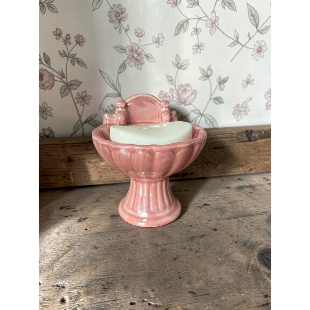 Vintage Pink Glazed Ceramic Bathroom Soap Dish - Bathroom Decor